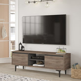 Meuble TV Azura - Bois foncé et pieds noirs, idéal pour un salon moderne
